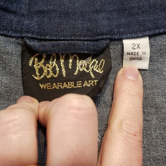 NWOT Plus Size Bob Mackie Bedazzled Blue Denim Jacket/Blazer Women's Sz 2X - Picture 3 of 4